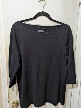 Talbots Pima Cotton Black Scoop Neck 3/4 Sleeve Women's Top
